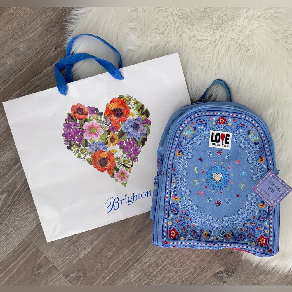 💙❤️ Brighton Bandana Love Faux Denim Paisley Patterned Backpack